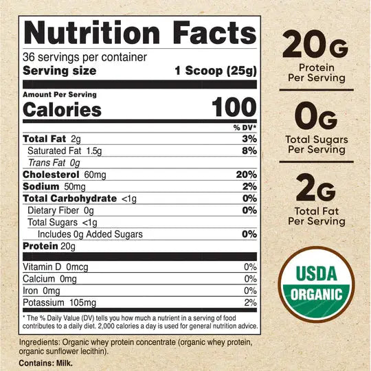 Whey Protein Powder Organic (Unflavored) - Nutricost