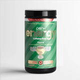 Front view of Energy Original CAFFEINE-FREE Eggnog (20 servings) with green striped label, moose mug icon, and antioxidant immune support claim.