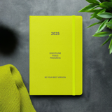 Lime green Velite Armor Premium Notebook with inspirational quote, designed for vibrant and goal-focused 2025 organization.