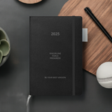 Black Velite Armor Premium Notebook with pen loop and ribbon marker, ideal for daily planning and productivity in 2025.