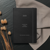 Elegant black Velite Armor Premium Notebook with soft-touch cover, perfect for structured 2025 goal tracking and planning.