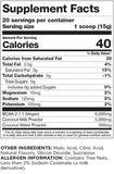 Supplement facts label for Do Work BCAA+ Mojito Lime Crème showing 6g vegan BCAAs, electrolytes, and coconut milk powder per 15g serving.