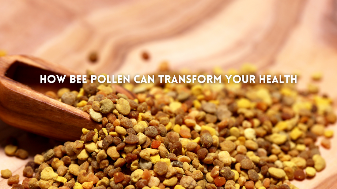 Bee pollen granules on wooden spoon – natural superfood for energy, immunity, and recovery support