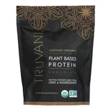 Front view of Truvani Organic Chocolate Brownie Batter Protein powder pouch with clean black and gold design.