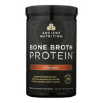 Front view of Equip Prime Protein Bone Broth Protein container in Chocolate flavor with clean black and gold label.