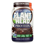Genceutic Naturals Plant Head Protein Chocolate 1.7 lb jar with 15g protein per serving, vegan, gluten-free, and dairy-free for lean muscle support.