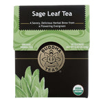Sage Leaf Tea front packaging on dark surface, elegant display of wellness tea made with organic sage leaves


