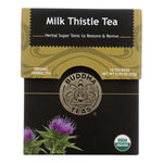 Premium organic Milk Thistle Tea with golden label, milk thistle botanical, and USDA organic seal

