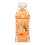 "Single bottle of Ready Protein Water Orange Mango, highlighting clean hydration and protein content"

