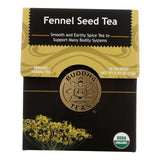 Front of Fennel Seed Tea box with premium gold emblem and whole fennel seeds, organic herbal tea

