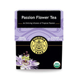 Passion Flower Tea organic label with elegant purple design and natural orchid flowers, promoting mental wellness and tranquility
