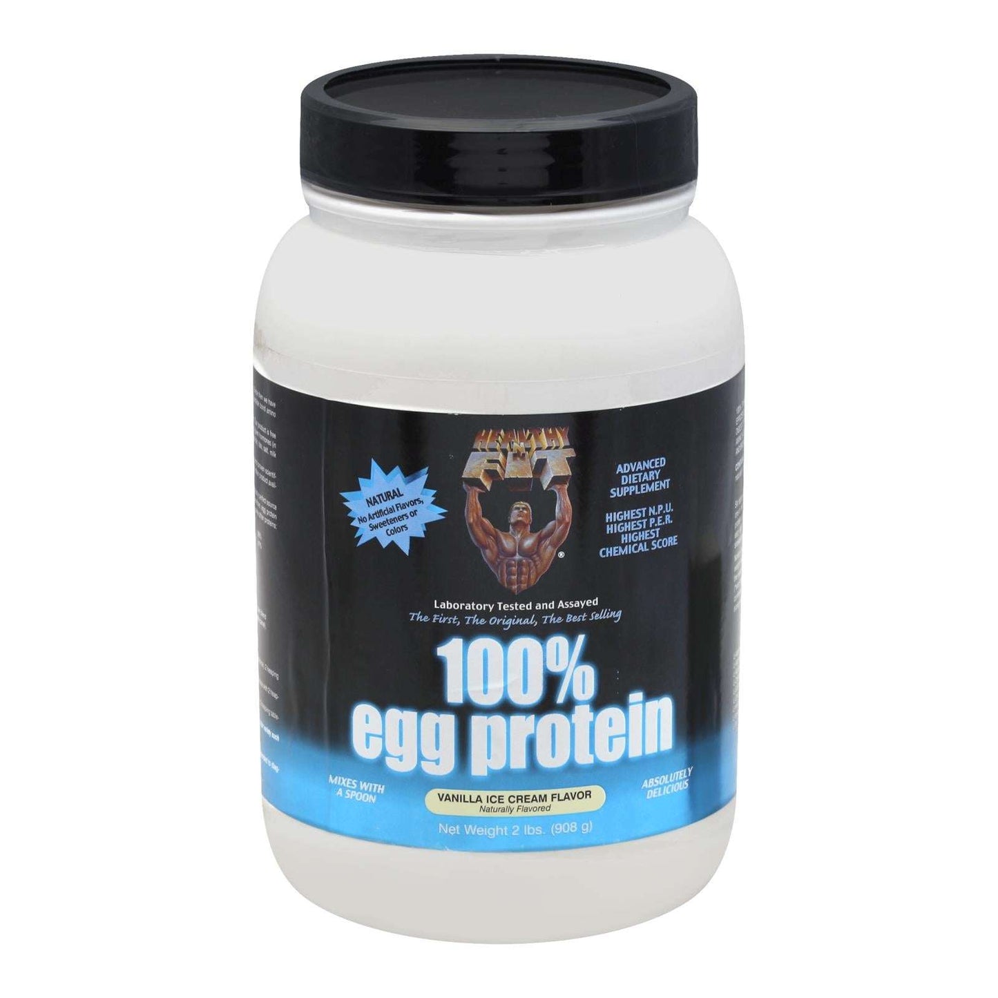 Healthy 'N Fit 100% Egg Protein supplement bottle – black container variant

