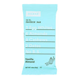 "Back view of RXBAR Vanilla Almond Protein Bar packaging with nutritional information"

