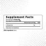 Supplement facts for Type Zero L-Glutamine powder