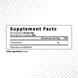 Supplement facts for Type Zero L-Glutamine powder