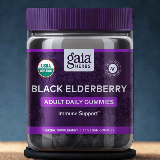 Black Elderberry Gummies - Organic Immune Support | 40 ct jar with USDA Organic label, vegan formula, and 7g fresh fruit per serving.