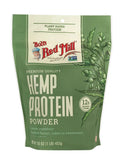 Bob's Red Mill Hemp Protein Powder 16 oz pouch with 12g plant-based protein, ideal for smoothies and baking, gluten-free and vegan.