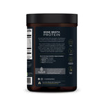 Side view of Equip Bone Broth Protein container showing nutrition information, ingredient list, and usage directions.