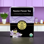 Passion Flower Tea organic herbal blend for calm and relaxation, front view with minimalist decor and natural setting

