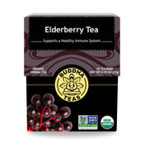 Elderberry Tea front label featuring USDA Organic seal and antioxidant-rich elderberries for daily wellness
