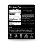 Elderberry Tea back label showing supplement facts, USDA Organic and Non-GMO Project Verified seals

