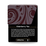 Elderberry Tea story panel with red swirl design and focus on traditional immune support and herbal wellness

