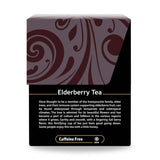 Elderberry Tea story panel with red swirl design and focus on traditional immune support and herbal wellness

