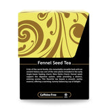 Fennel Seed Tea packaging with botanical swirl design and product story focused on digestive wellness

