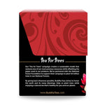 Side of Ginger Root Tea box featuring swirling red design and detailed product benefits for immunity and warmth

