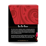 Side of Ginger Root Tea box featuring swirling red design and detailed product benefits for immunity and warmth

