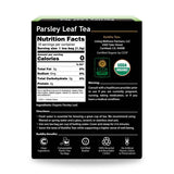 Parsley Leaf Tea supplement facts and certifications, USDA Organic and Non-GMO Project Verified

