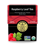 Raspberry Leaf Tea front label with USDA Organic badge and deep red theme, trusted support for reproductive and menstrual health

