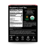 Raspberry Leaf Tea back panel with nutrition facts, USDA Organic, and Non-GMO Project Verified for natural support

