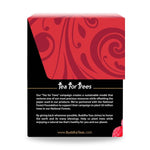 Raspberry Leaf Tea side panel with calming story and red swirl graphic, supporting uterine health and hormonal balance

