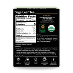 Sage Leaf Tea supplement facts panel showing clean ingredients and organic certification for high-quality sourcing

