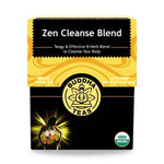 Zen Cleanse Blend herbal detox tea front label with USDA Organic seal and elegant design for body cleansing


