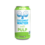 Single can of Coconut Water with Pulp, 10.5 fl oz, on a clean white background, featuring tropical branding and green tones.