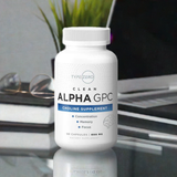 Clean Alpha GPC Choline supplement bottle on desk