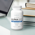 Alpha GPC Choline supplement bottle with books