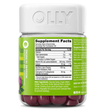 Back label of Olly Daily Energy Gummies – Tropical Passion, showing supplement facts with B12, CoQ10, and Goji Berry. 60 ct herbal supplement.