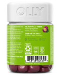 Back label of Olly Daily Energy Gummies – Tropical Passion, 60 ct, showing usage directions, certifications, and flavor details. Herbal energy support.