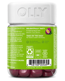 Back label of Olly Daily Energy Gummies – Tropical Passion, 60 ct, showing usage directions, certifications, and flavor details. Herbal energy support.