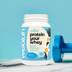 Wellah Protein Your Whey Vanilla with blue dumbbell