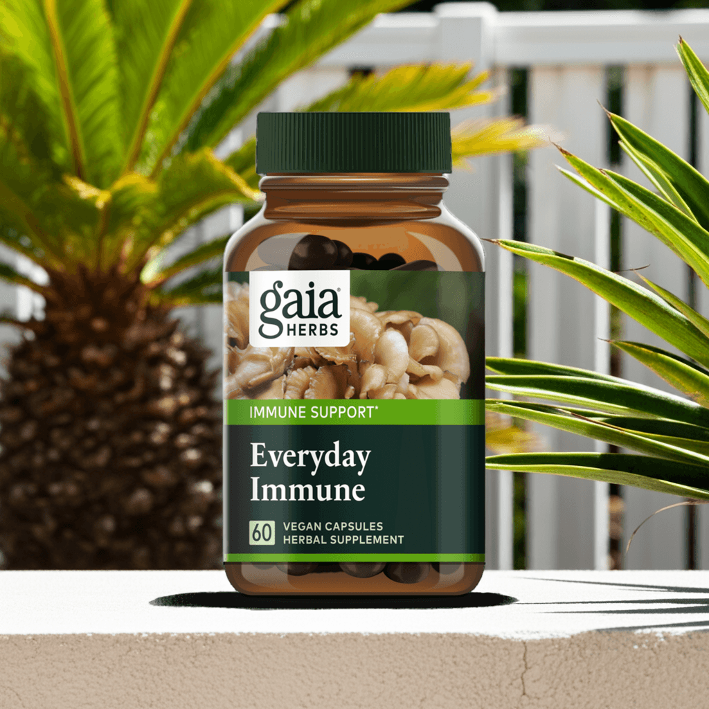 Immune support supplement in a clean, vegan, plant-based lifestyle setting