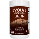 Front view of Evolve Classic Chocolate Protein Powder 1 lb with clean label, 20g protein and 10g fiber per serving