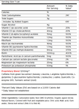Close-up nutrition label showing detailed vitamin, mineral, and ingredient breakdown of FitAid Energy Blackberry Pineapple.

