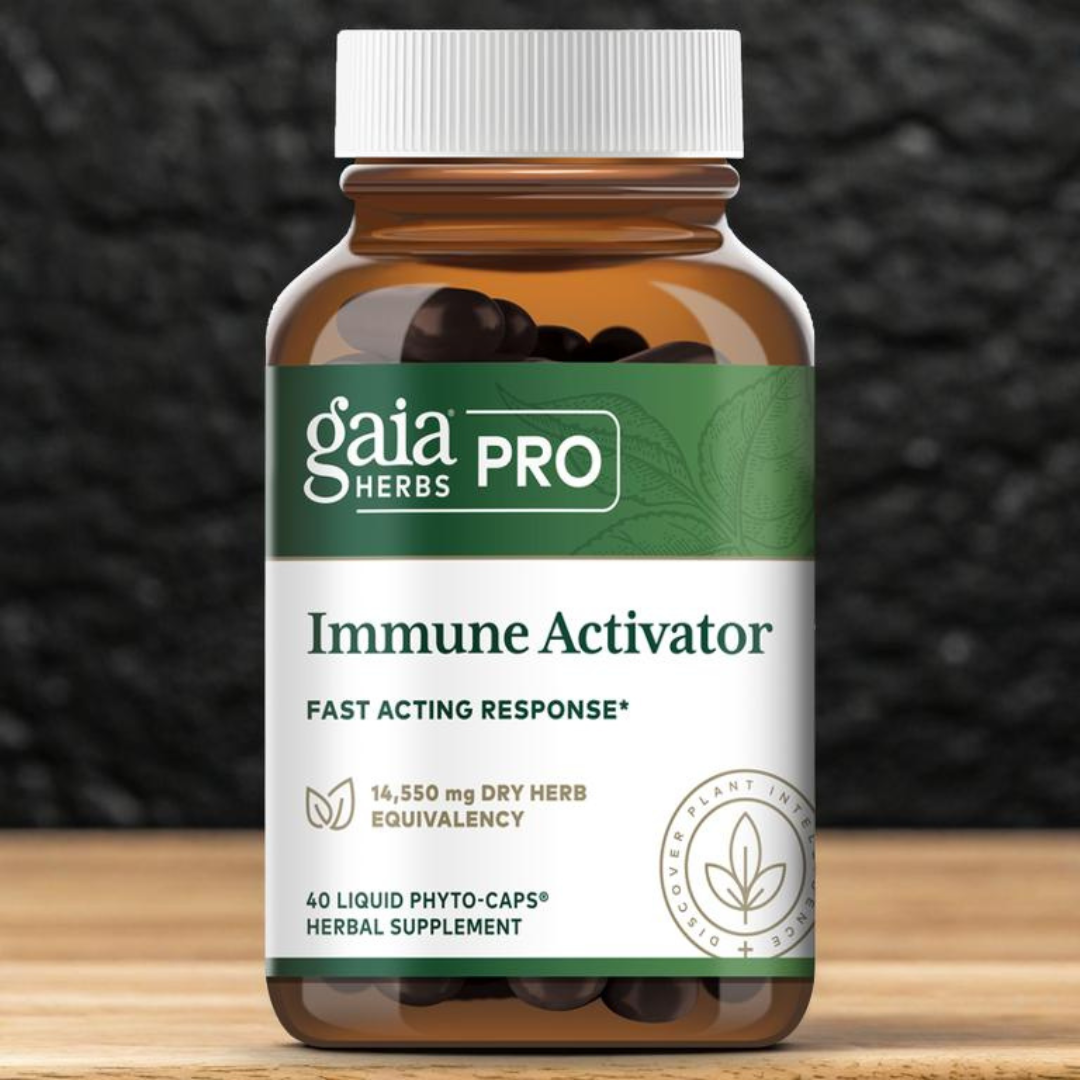 Gaia Herbs PRO Immune Activator - 40 ct herbal supplement with fast-acting immune support formula featuring echinacea, elderberry, and ginger.