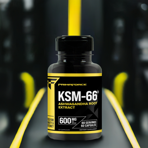 KSM-66 Ashwagandha bottle on blurred background