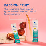Liquid I.V. Passion Fruit electrolyte drink mix shown with fresh passion fruit and a glass of infused water, highlighting tropical flavor and hydration benefits.