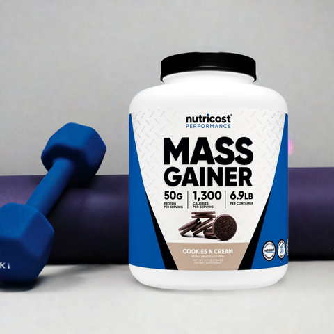 Mass Gainer 6.9 LB Cookies N Cream with dumbbell